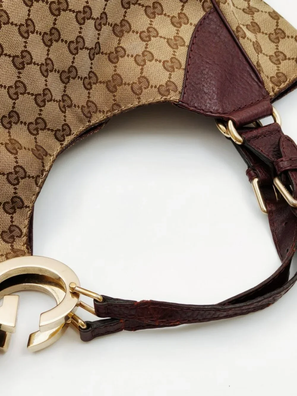 Gucci GG Canvas Horsebit Hobo Shoulder Bag Beige Brown Monogram Leather Large
